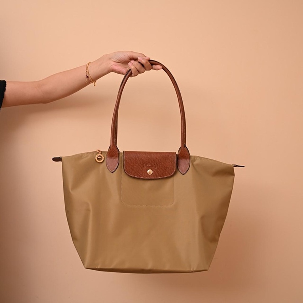 Longchamp Tan Tote with Brown Leather Trim